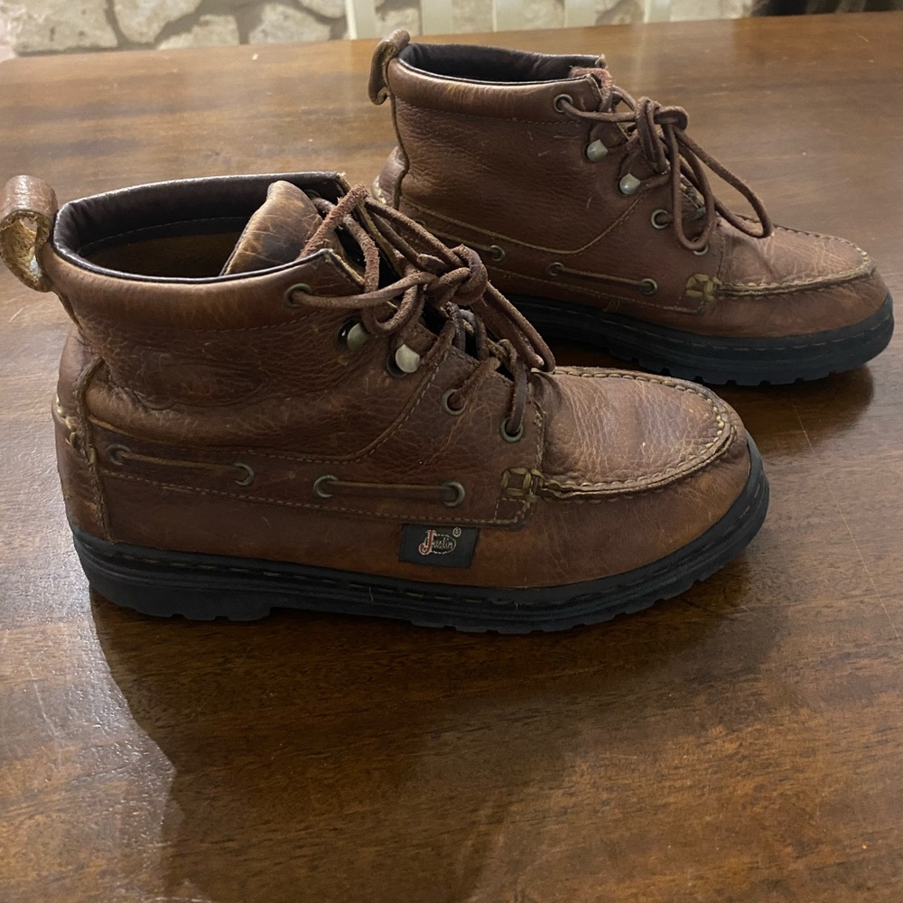Justins Boots Women's 7.5M L0991 Brown Leather Lace-up Chukka